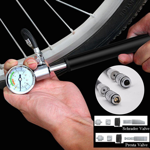 LMLY Fahrradpumpe, tragbare Mini-Fußpumpen mit Manometer, Fußpumpe geeignet  für MTB-Tourenräder, Citybikes und Kinderfahrräder. Für Bälle, Boje und  Luftmatratze