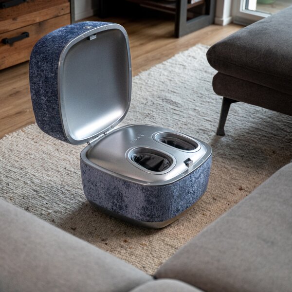 THE LOUNGER – 2 in 1 Design-Sitzhocker & Shiatsu Fußmassagegerät mit Wärmefunktion / Pouf / Fußhocker / elektrische Fußmassage im Premium Design