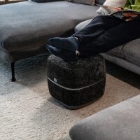 THE LOUNGER – 2 in 1 Design-Sitzhocker & Shiatsu Fußmassagegerät mit Wärmefunktion / Pouf / Fußhocker / elektrische Fußmassage im Premium Design Schwarz