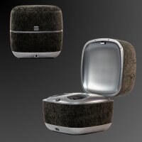THE LOUNGER – 2 in 1 Design-Sitzhocker & Shiatsu Fußmassagegerät mit Wärmefunktion / Pouf / Fußhocker / elektrische Fußmassage im Premium Design Schwarz