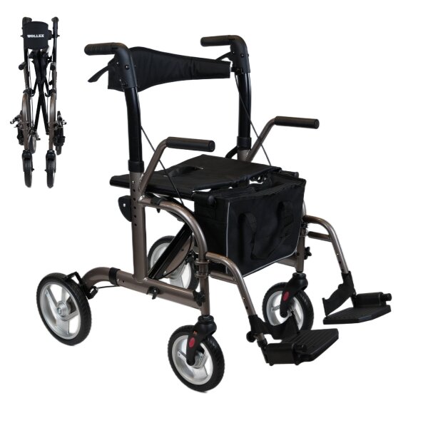 SmartWalker 2-in-1 Rollator mit Rollstuhlfunktion & Fußstützen, faltbar