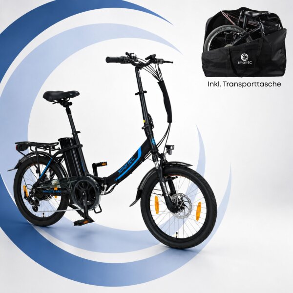 20 Zoll E-Faltrad Camp-20D Pedelec Schwarz mit Transporttasche smartEC