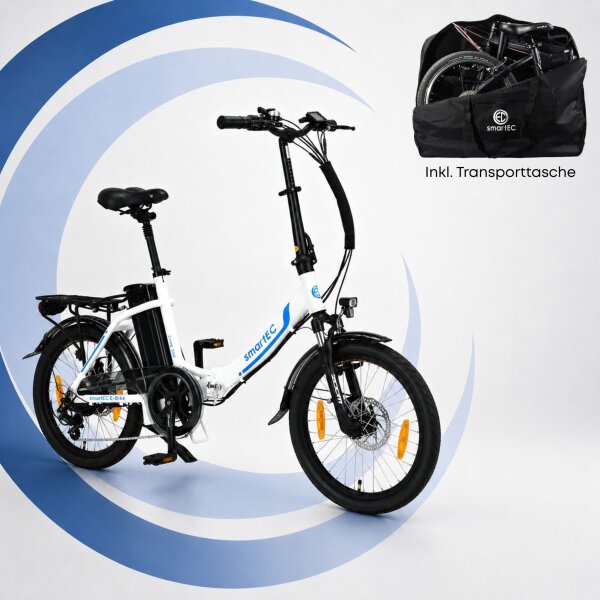 20 Zoll E-Faltrad Camp-20D Pedelec Weiß mit Transporttasche smartEC